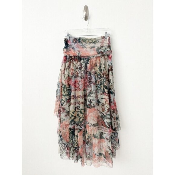 NWT Anthropologie High-Low Tulle Maxi Skirt 10 Floral Mesh Pink Green $160 - Picture 5 of 7